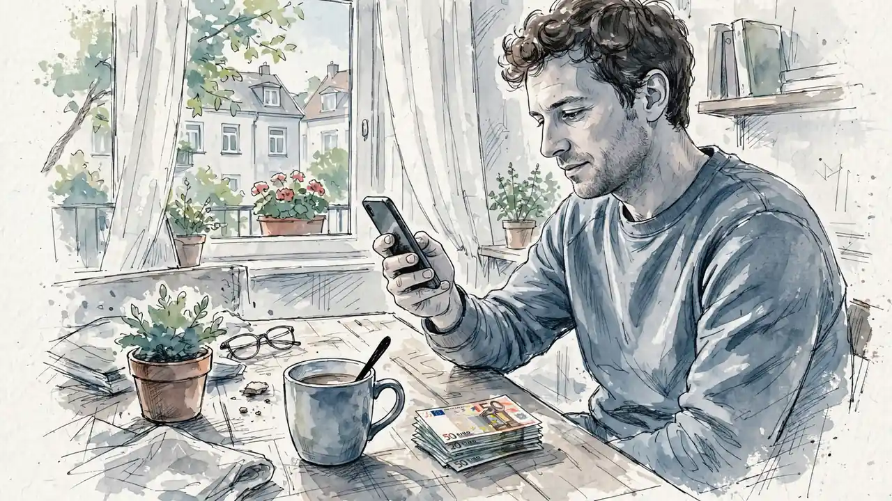 Person mit Smartphone in einer deutschen Wohnung bei einer MuchBetter-Einzahlung