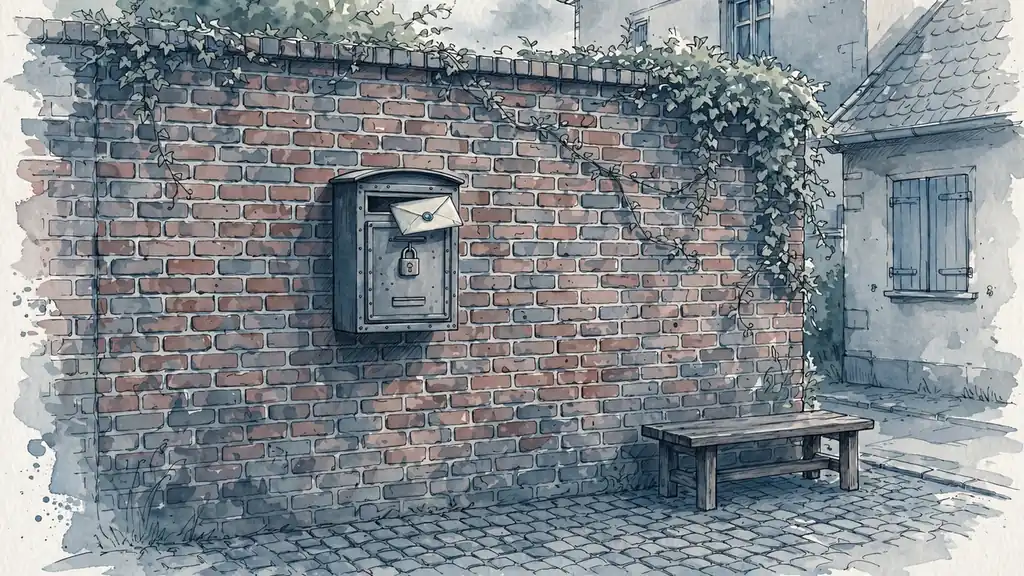 Verschlossener Briefkasten an einer Backsteinwand eines deutschen Wohnhauses mit Umschlag